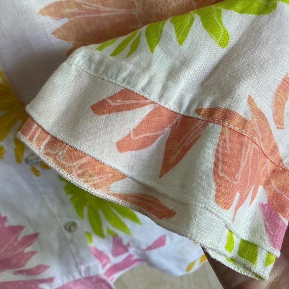 Fresh Produce Linen Button Front Top White Pink & Orange Floral Daisy Sz XL - Picture 6 of 9